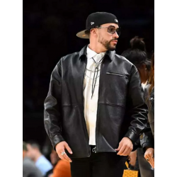 Bad Bunny Lakers Game Black Leather Jacket